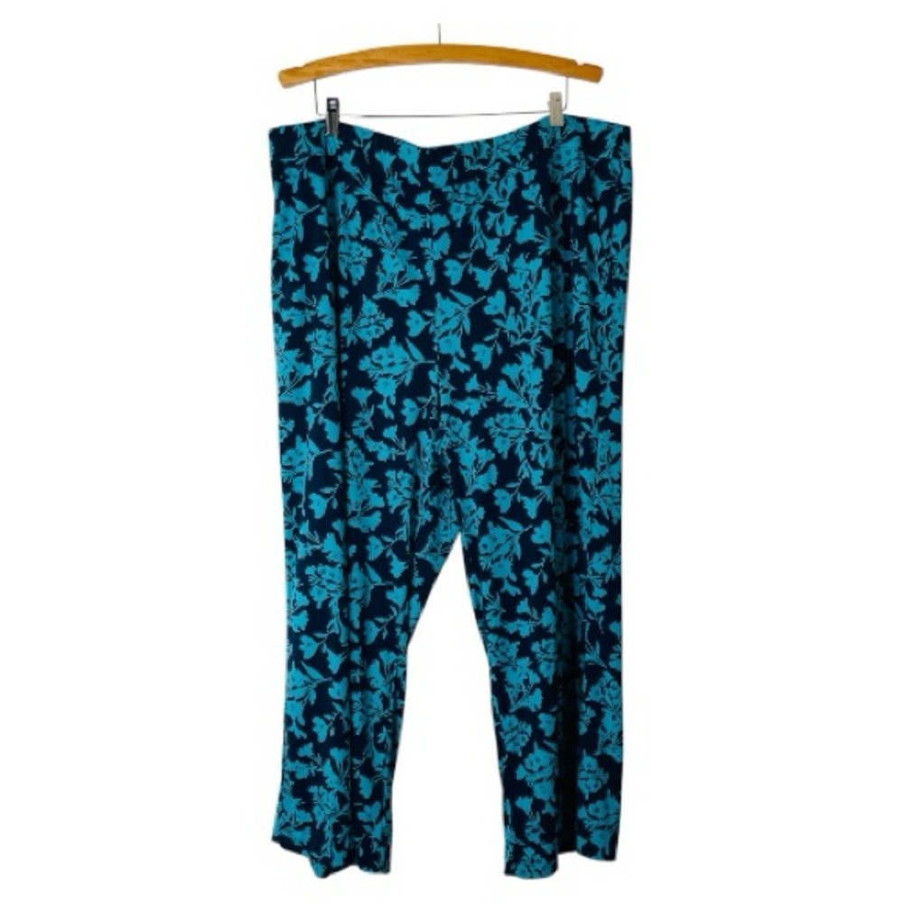 Lane Bryant blue aqua floral stretchy wide leg tropical wide crop pants 22/24